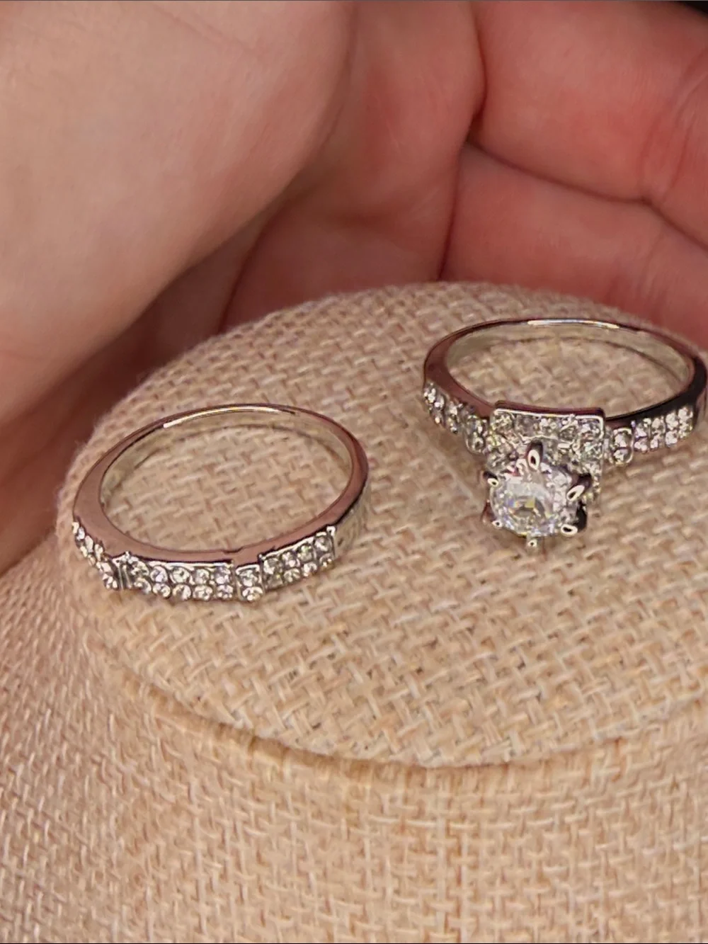 Silver-Tone CZ Bridal Ring Set - Sz 8